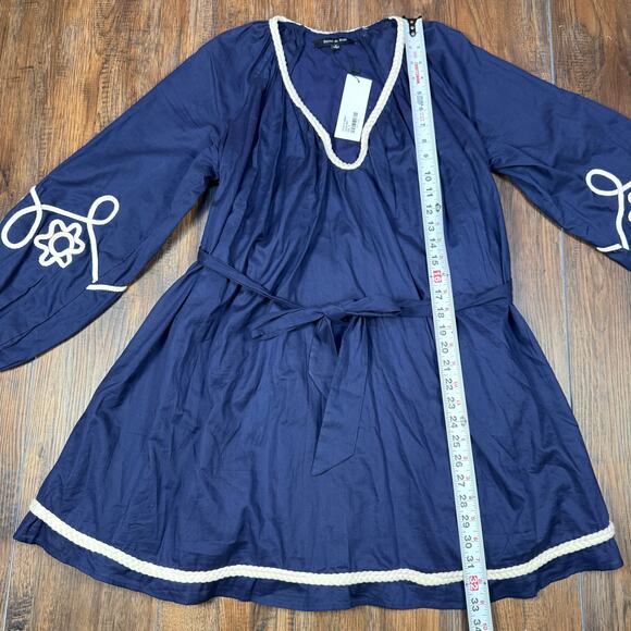 Strut & Bolt SMALL navy blue long sleeve mini dress braid embroidery pockets - Picture 4 of 10